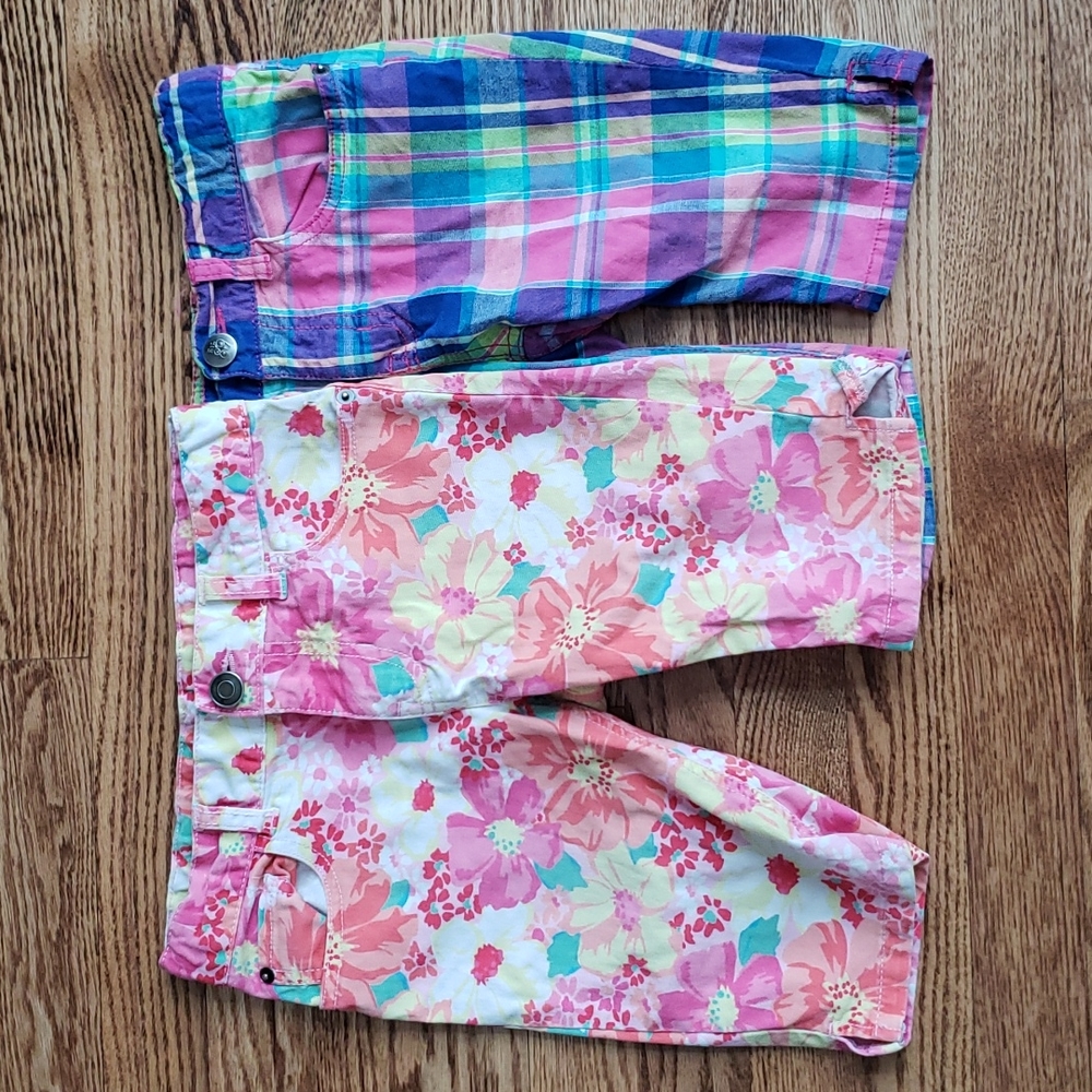 (8) The Children's Place Youth Girl's Floral Denim & Plaid Print Bermuda Shorts